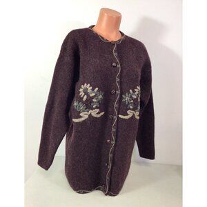 Burgundy Embroidered Cardigan Sweater Womens Large
